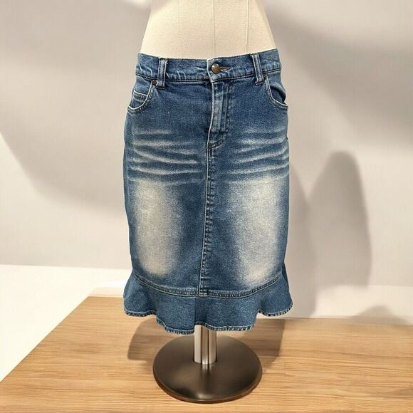 Y2K Mossimo Denim Jean Midi Skirt Ruffle Hem Size 3 Small Boho 90’s - Picture 1 of 8